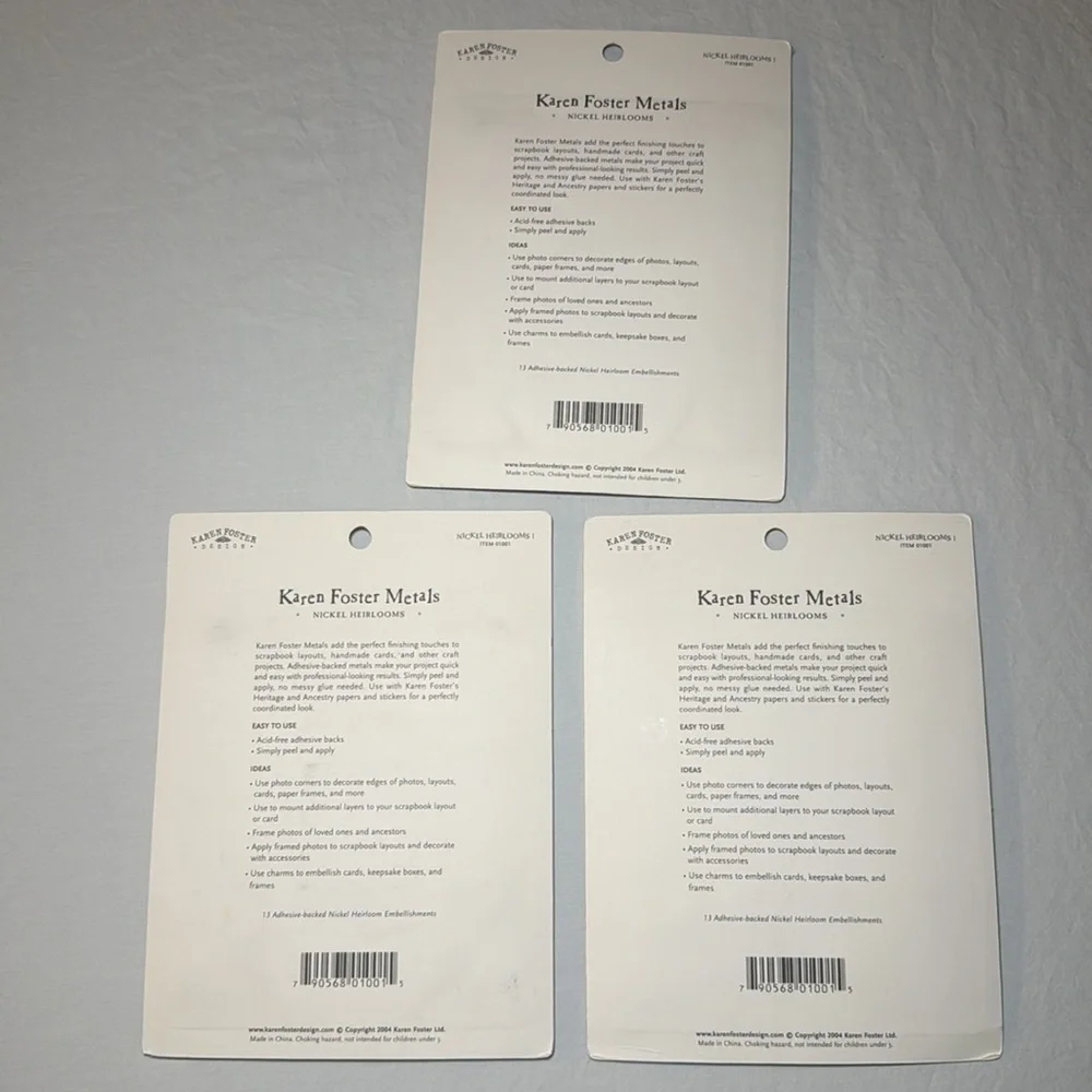 Karen Foster Design Nickel Metal Heirlooms Scrapbooking Adhesives Set of 3 NWT